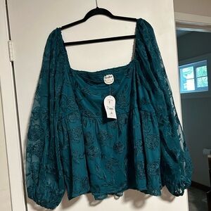 Arula Lace Long Sleeve Teal Floral Women's Top SIZE C (3x)
